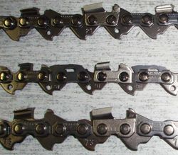 체인톱의 날. 위로 튀어나온 부분이 커터, 아래로 튀어나온 부분이 드라이브 링크.