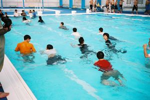 라이프 세이빙 수업을 받는 보이 스카우트들. 2004년 지바현 가토리시(구 오미가와정)에서