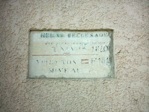 Quincieux에서 1840년 홍수를 기념하는 현판