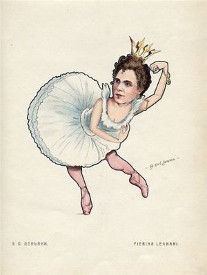 니콜라이 레가트와 세르게이 레가트 형제의 '백조의 호수'에서 오데트 역을 맡은 레냐니의 캐리커쳐