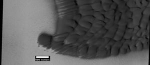 HiRISE가 HiWish 프로그램으로 촬영한, 분화구 바닥의 사구 확대 사진