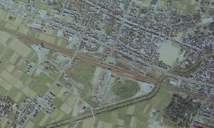 1975년(쇼와 50년) 9월 6일 당시의 고스기역 주변 항공 사진. 국토지리원 촬영.