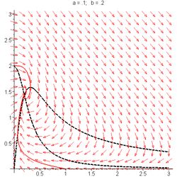 셀코프 시스템의 호프 분기. 매개변수가 변경됨에 따라 안정적인 평형 상태에서 리미트 사이클(파란색)이 나타난다.