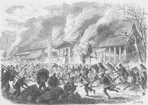 에도 사쓰마 번 저택의 소각 사건의 그림. 주간지 일러스트라시옹에 게재.