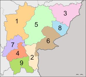 사깨오 주의 9개 지역 지도