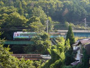 이치하라역 원경. "갤러리 트레인・코모레비"가 도착한 곳 (2008년 10월)