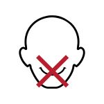 BP 014 '미소 금지' 기호에 사용된 '십자' 예시. 빨간색 십자가 미소 중앙에 배치되어 있다.