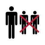 BP 018 '1인 초과 금지' 기호에 사용된 '십자' 예시. 빨간색 십자가 배경의 두 사람 중앙에 배치되어 있다.