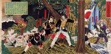 일본 공사관이 습격당한 장면을 그린 목판화